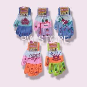 1 Lusin [12 Pasang] Sarung Tangan Motor Wanita Motif Belang Sablon Anti Slip Woll [ST SABLON CWE]