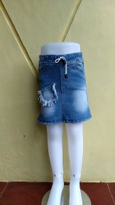 Rok Jeans Pendek Anak Cewek Perempuan Usia 3-12 Tahun Model Lipat Saku Depan Kode 005