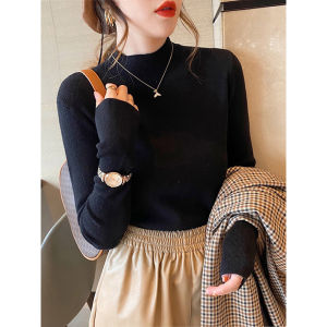 Autumn Elegance French Style Lazy Half High Neck Fitted Knit Top