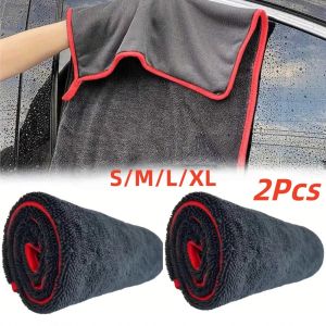 2Pcs Super Absorbent Microfiber Car Washing Towel Pulloff Drying for Car Windows Mirrors Wiping Rags Double Layer Cleaning Cloth