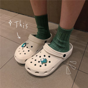 รองเท้ามีรูเส้นเล็กรองเท้าแตะคู่รักลายการ์ตูนน่ารักแนวเกาหลีฮิตใน INS สำหรับผู้หญิงรองเท้าพยาบาลพื้นหนาผู้ชายรองเท้าชายหาด