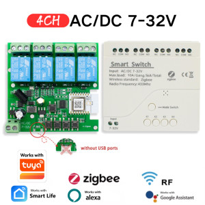 4CH Zigbee DIY Smart Relay Module 10A AC/DC 7-32V 85-250V Wireless Switch Alexa for Light Motor Led Switch Controller