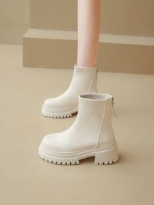 MAOLI | Thick Furry Insulated Warm Ankle Boots Slip-On Design White Elevating Slimming