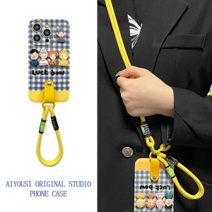 Oppo A3 A2 pro A1 A97 A96 A94 Womens New Cute Blue Grid Silicone Phone Case Protective Shell Anti-fall Hand Strap