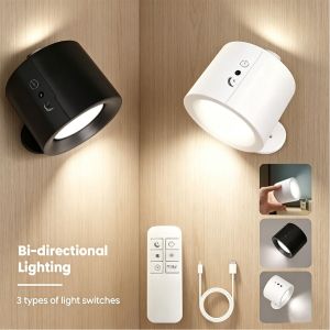 Rechargeable LED Wall Light Touch Remote Control Dimmable Double Head Spotlight Lamp Wireless Magnetic Wall Lamp For Bedroom Dec