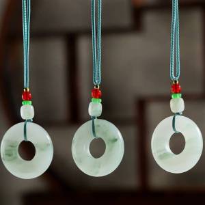 Tianshan Cui Pendant Gold Thread Jade Floating Green round Ring Yue Tai Cui White Base Drifting Cui Flower Pendant Jewelry