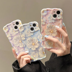 CrashStar Oil Painting Flower Blu-ray Wavy Edge Fashion Shockproof Phone Case For iPhone 15 Pro Max 14 Pro Max 13 Pro Max 12 11 Pro Max Glossy Phone Casing Cover With Full Cover Lens Camera Protection Hot Sale