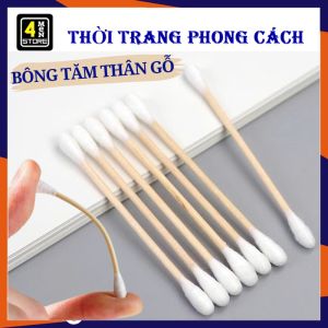Gói 30 Chiếc Tăm Bông Ngoáy Tai Thân Gỗ 100% Bông Cotton Tự Nhiên - Bông Tăm Ráy Tai Nặn Mụn Hai Đầu Gòn Mềm Vệ Sinh An Toàn
