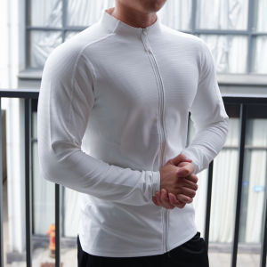Mens Fitness Training Jacket Long Sleeve Zipper Stand Collar Running Cycling Sportswear Breathable Slim Fit Autumn Winter
