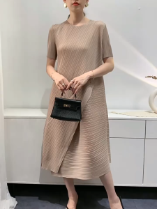 KESHANGYI Folded Spliced Dress for Womens Summer New Unique Design with A Slim and Loose Style Maix Dress