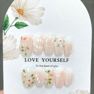 Handmade Wearable Nail Tips Oval New Square Short round Gradient Color Shell Pattern Flower Sketch for Women Nail Art Decoration