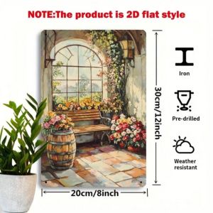 CIFbuy | CIFBUY Vintage Farmhouse Metal Wall Decor 8x12 Inch 2D Flat Iron Floral Window Box With Visual Effect Vibrant Multicolor Flowers