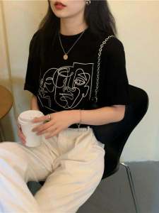 Áo Thun Nữ Tay Ngắn Mùa Hè 2024 Cổ Tròn in Họa Tiết Dáng Rộng Đa Năng Thời Trang Công Sở Chất Liệu Khác 100%