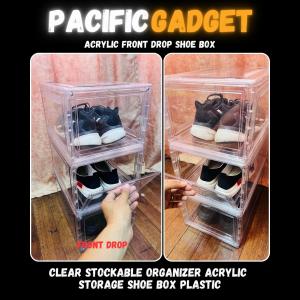 Luxury Shoe Display Box 5mm Crystal Acrylic Magnetic Door Dust Proof Stackable