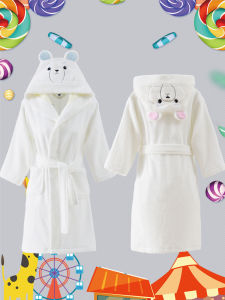Childrens Bathrobe Pure Cotton Towel Material with Hat Coat Design Cartoon Swimwear Thickened Winter Baby Bath Dress