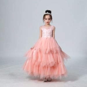 for 4 5 6 7 8 9 10 11 12 13 14 Year Old Summer Pink W Middle School Student Tulle Lace Pageant White Flower Girl Dress Wedding Party First Prom Communion Princess Childrens Kid Dresses