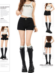 MZVZ | Quần Short Jean Nút Đen Phong Cách Retro