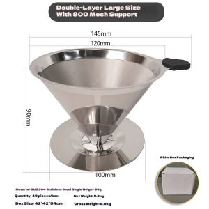 XMSJ | Reusable Coffee Filter Holder Double Layer Stainless Steel Coffee Tea Strainer 800 Pour Over Dripper Cone Paperless Making Tool