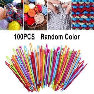 100Pcs Knitting Needles Mixed Color Crochet Hooks 5.5cm/7cm/9cm/15cm Plastic Knitting Needles Set Punch Needle DIY Weaving Tool