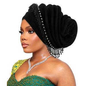 Khăn Turban Đội Đầu Hình Xoắn Ốc Châu Phi Đính Tua Rua Mũ Đội Đầu Gele Nigeria Mũ Đội Đầu Dự Tiệc Cưới Chất Liệu Polyester Size Chuẩn