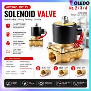 OLEDO Electric Solenoid Valve Two Way Brass Normally Closed DC 12V AC 220V 1/4" 1/2" 3/4" 1" For Water Air Fuels Gas For Water / Oil / Gas Brass Water Oil Air Closed-Solenoid-Valve Normally Closed Type Solenoid Brass Valve Water Brass