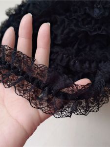 Double Layer Elastic Lace Trim Elastic Band Decoration Cuff Baby Clothes 3 Meters Long 4 Centimeters Wide Black White