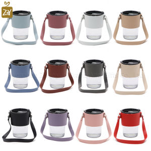 หนัง PU มือถือถ้วยกาแฟถ้วยไม้ไผ่ป้องกันกลางแจ้งช้อปปิ้งมือพกพาแก้วชาถ้วย