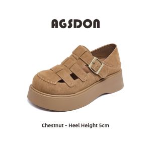 Agsdon | Summer Outside Wear Closed Toe Thick Heel Increase Breathable Hollow Woven Sandals