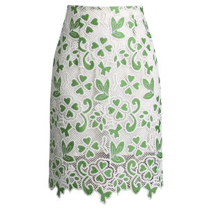 Lace A-line Skirt with Clover Embroidery High-waisted and Hugging Design