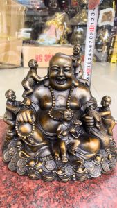 Tượng di lặc ngũ phúc bằng đồng hun giả cổ cao 26cm rộng đế 28x20cm nặng 7kg