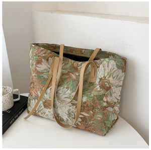 Fashionable Canvas Tote Bag Womens Large Capacity Shoulder Bag 2024 New Style Student Class Oil Painting Tote Bag