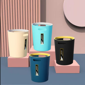 Thickened Creative Colorful Plastic Garbage Can No Cover Living Room Kitchen Bathroom Office Trash Bin round Shape 12L Capacity