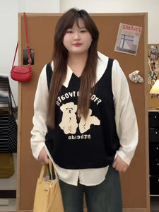 Áo Sơ Mi Nữ Dáng Rộng Mùa Xuân Cỡ Lớn Thiết Kế Hai Mảnh Dáng Ôm Phong Cách Đại Học Áo Khoác Che Béo Áo Dài Tay Cổ Polo