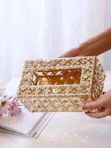 Nordic Style Living Room Light Luxury Crystal Tissue Box Home Creative Simple Napkin Tissue Storage Box Washroom Makeup Brush Holder Pen Holder
