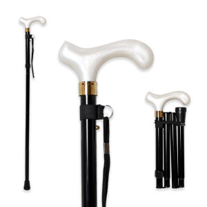 Adjustable Folding Walking Stick 87cm-97cm White Resin Handle Black Aluminum Alloy Canes Men And Women Lightweight Walking Stick