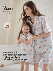 OAK FAMILY | Childrens Home Clothes Short Sleeve Gauze Set Summer Boy Family Three People Parent-Child Sleepwear Nordic Style Breathable Moisture Wicking