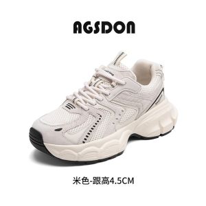 Agsdon Womens Dad Shoes Versatile Casual Sports Thick Bottom Heightening Autumn Winter Low Cut round Toe PU Lined Outdoor Style