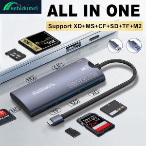 Kebidumei All in 1 USB 2.0/Type-C Multi-Function Card Reader SD TF XD CF M2 MS Memory Card Adapter for High Speed Data Transfer