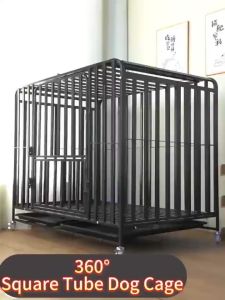 Square Tube Pet Cage Pet Cage Metal Cage for Dog Cat with Wheels Suitable for Small Medium Big Dog Cage with Poop Tray