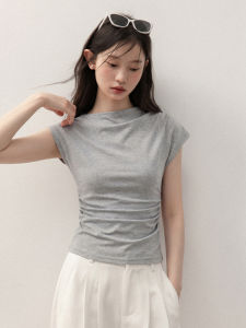Cantonstory | Design White One-Shoulder Waist-Tied Slim Fit T-Shirt