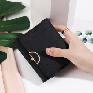 Mini Foldable Wallet Womens Korean Style Fresh Design Student Coin Purse Card Holder PU Leather Zipper Closure Solid Color
