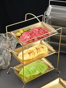 Food Display Rack Party Supplies Food Sharing Rack 304 Stainless Steel Barbecue Shop Rectangular Tray Storage Rack Preparing Food Storage Rack