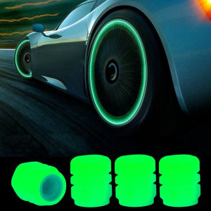 🔥Arrive within 3 Days🔥4Pcs Luminous Valve Caps with Car Logo Fluorescent Green Tire Valve Caps Car Motorcycle Bicycle Wheel Hub Glowing Valve Cover Tire Decoration