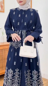 Alexa Dress Ceruty Outer Brukat Gamis Ibu Ibu Model Sekarang Dress Outer Wanita Kondangan Elegan