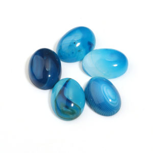 5pcs Natural Stone Cabochon Blue Stripe Agate Flat Oval Loose Beads Cabochon Cameo For DIY Jewelry Making Ring Pendants Supplies