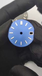 watch nh35 dial New Arrival 28.5mm Sterile Silver Nail Black Red Watch Dial Faces Fit For china NH35 Movement With Date Window