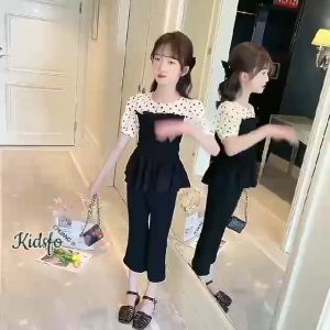 (KIDSFO-59) SALE Setelan Set Anak Perempuan Polka Top + Kulot Pants