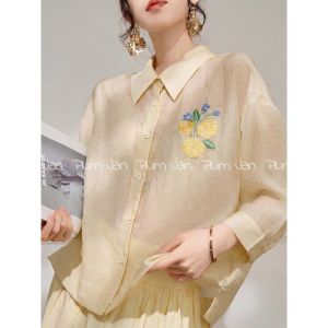 PlumJan | Vintage Lace Collar Yellow Summer Shirt