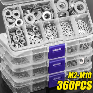 360/180pcs 304 Stainless Steel Gasket Flat Washer M2 M2.5 M3 M4 M5 M6 M8 M10 Metal Ring Universal Nut Screw Classification Kit