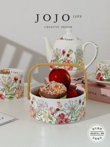 JOJOS L. PD.ear Retro Watercolor Style Ceramic Coffee Cup with Plate Dessert Plate Nordic Style Universal Coffee Utensils